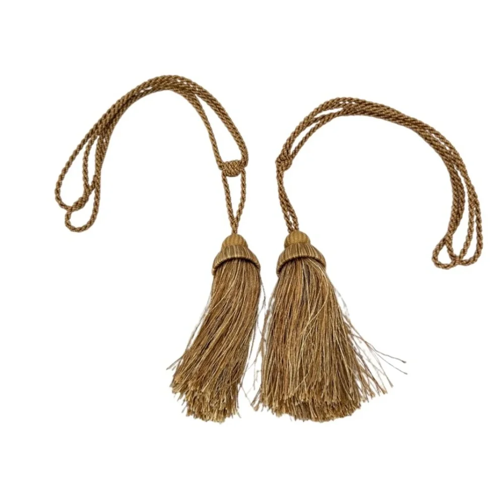 Curtain Tieback Tassels Gold Twisted Cord Fringe Set of 2 Victorian Home Decor